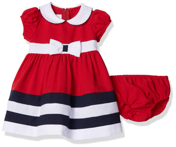 Bonnie Baby Baby Peter Pan Collar Nautical Dress And Panty Set, Red, 24 Months
