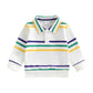 Toddler Baby Boy Mardi Gras Outfit Yellow Purple Green Striped Polo Tops Button Long Sleeve Collar Shirt Clothes (White, 2-3 Yea