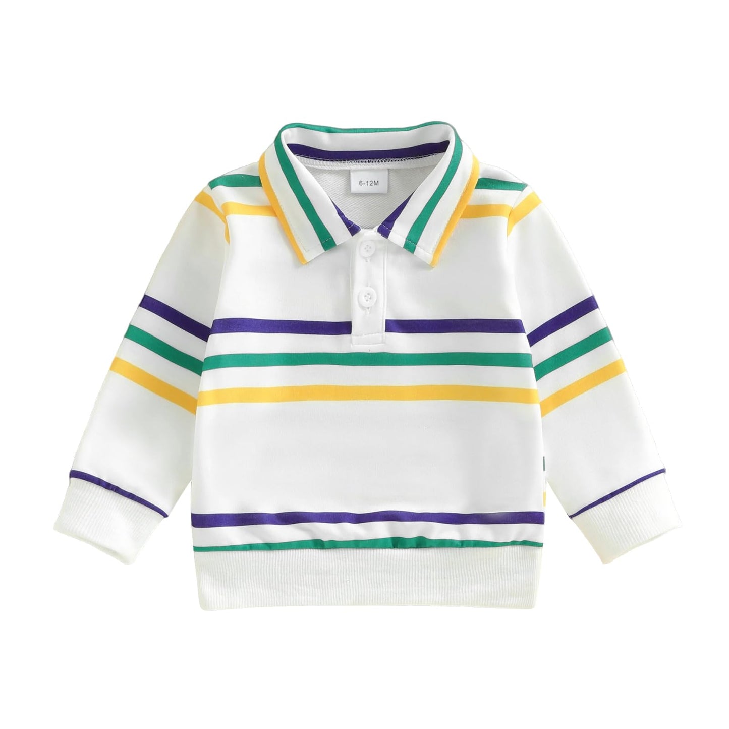Toddler Baby Boy Mardi Gras Outfit Yellow Purple Green Striped Polo Tops Button Long Sleeve Collar Shirt Clothes (White, 2-3 Yea