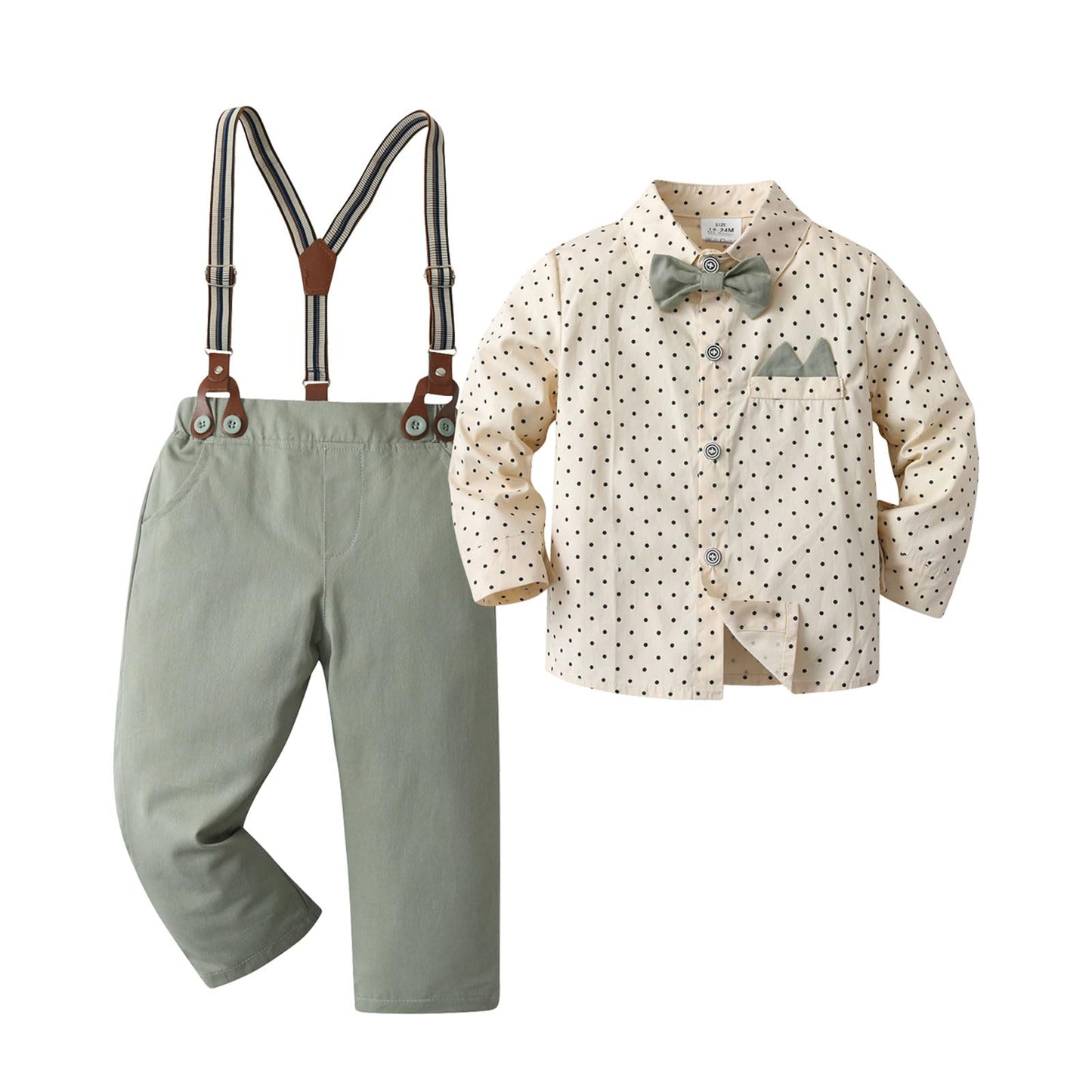 Boarnseorl Baby Boys Gentleman Outfits Pants Sets, Infant Long Sleeve Shirt + Pants + Bow Tie + Suspenders,4-5Y