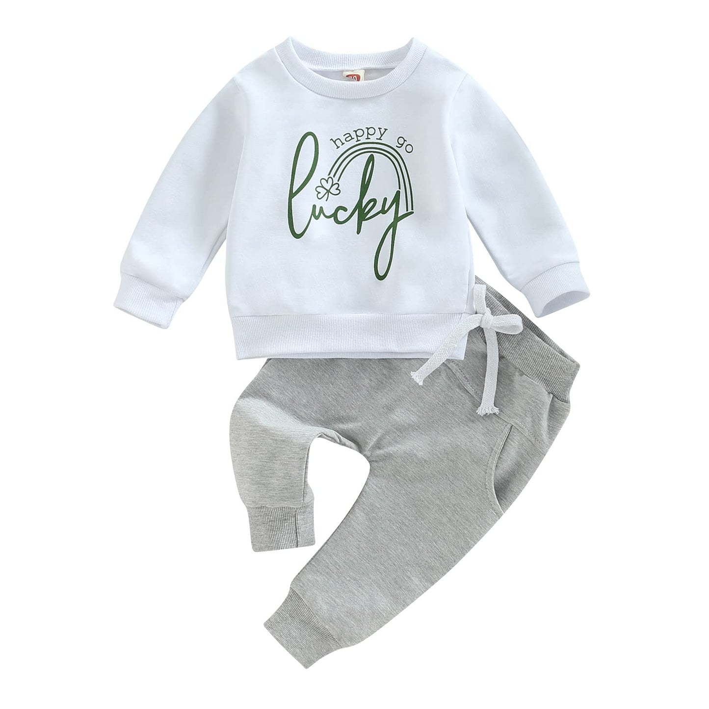 Infant Toddler Baby Boy St Patrick  'S Day Outfits Long Sleeve Shirts Clover Sweatshirt With Pants 2Pcs Clothes Set (Clover Whit