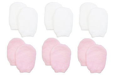 Newborn Baby Girl No Scratch Cotton Mittens (Includes 3 Pairs White & 3 Pairs Pink Mittens)