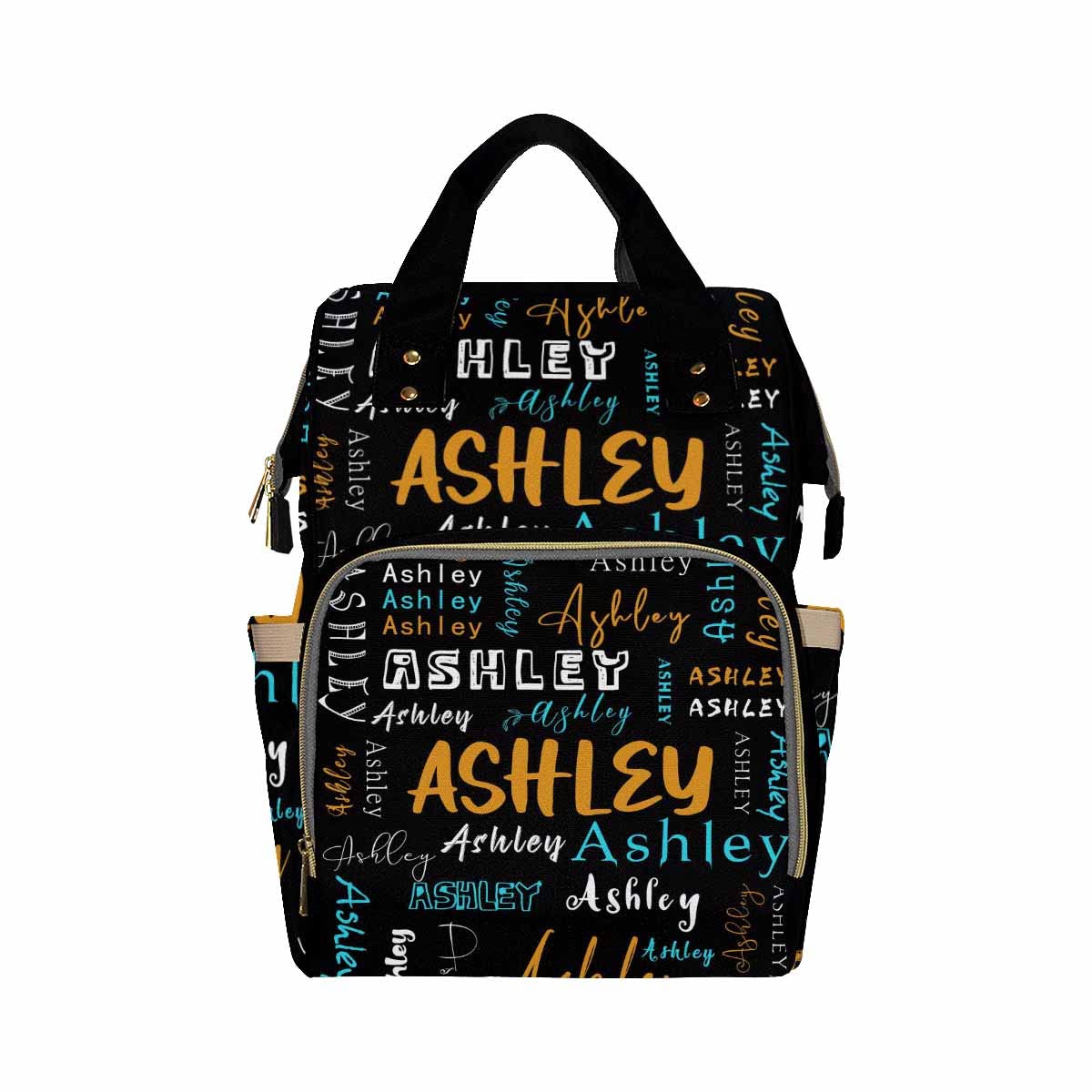 Personalized Diaper Backpack For Women, Custom Name Black Diaper Bag Baby Nappy Bag Fashion Shoulder Bag Casual Daypack Bag For