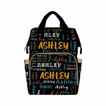 Personalized Diaper Backpack For Women, Custom Name Black Diaper Bag Baby Nappy Bag Fashion Shoulder Bag Casual Daypack Bag For