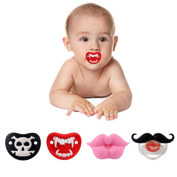 Robbear 4-Pack Funny Baby Pacifier, Cute Kiss Lips Mustache Binkies, Vampire Binky Skulls Halloween Pacifiers For Babies 0-36 Mo