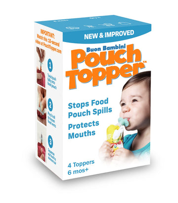 Buon Bambini Soft Sip Baby Food Pouch Toppers, 100% Silicone, Aqua/Blue, 4 Pack, Ideal For Homemade/Chunkier Baby Foods