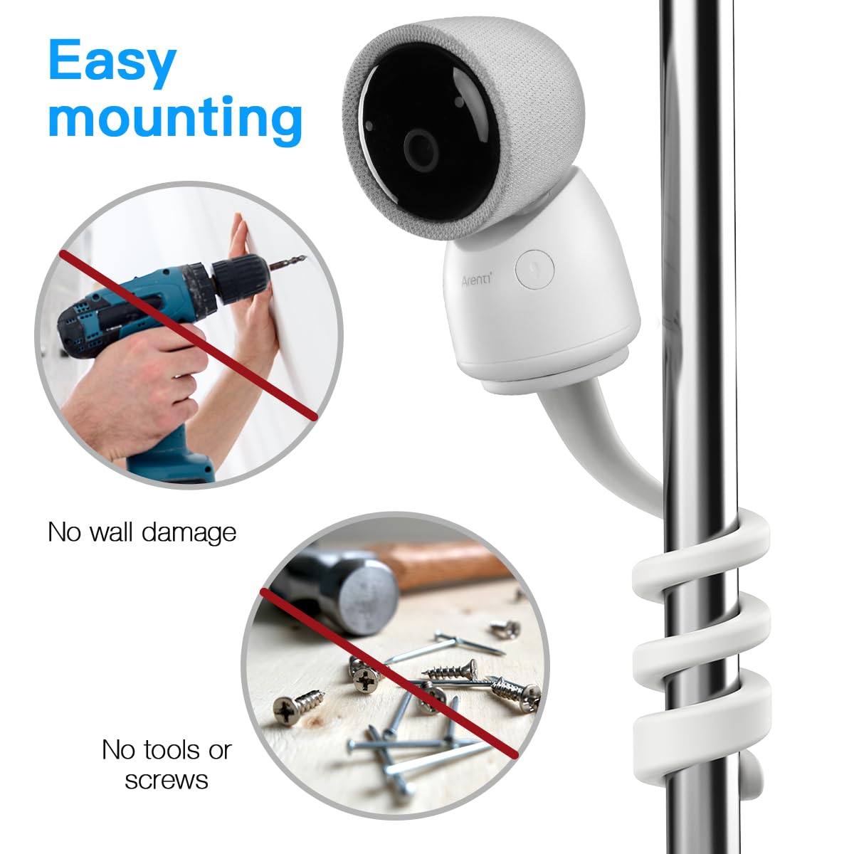 Koroao Flexible Twist Mount For Arenti Baby Monitor/Arenti 3Mp Baby Monitor,No Tools Or Wall Damage Required (White)