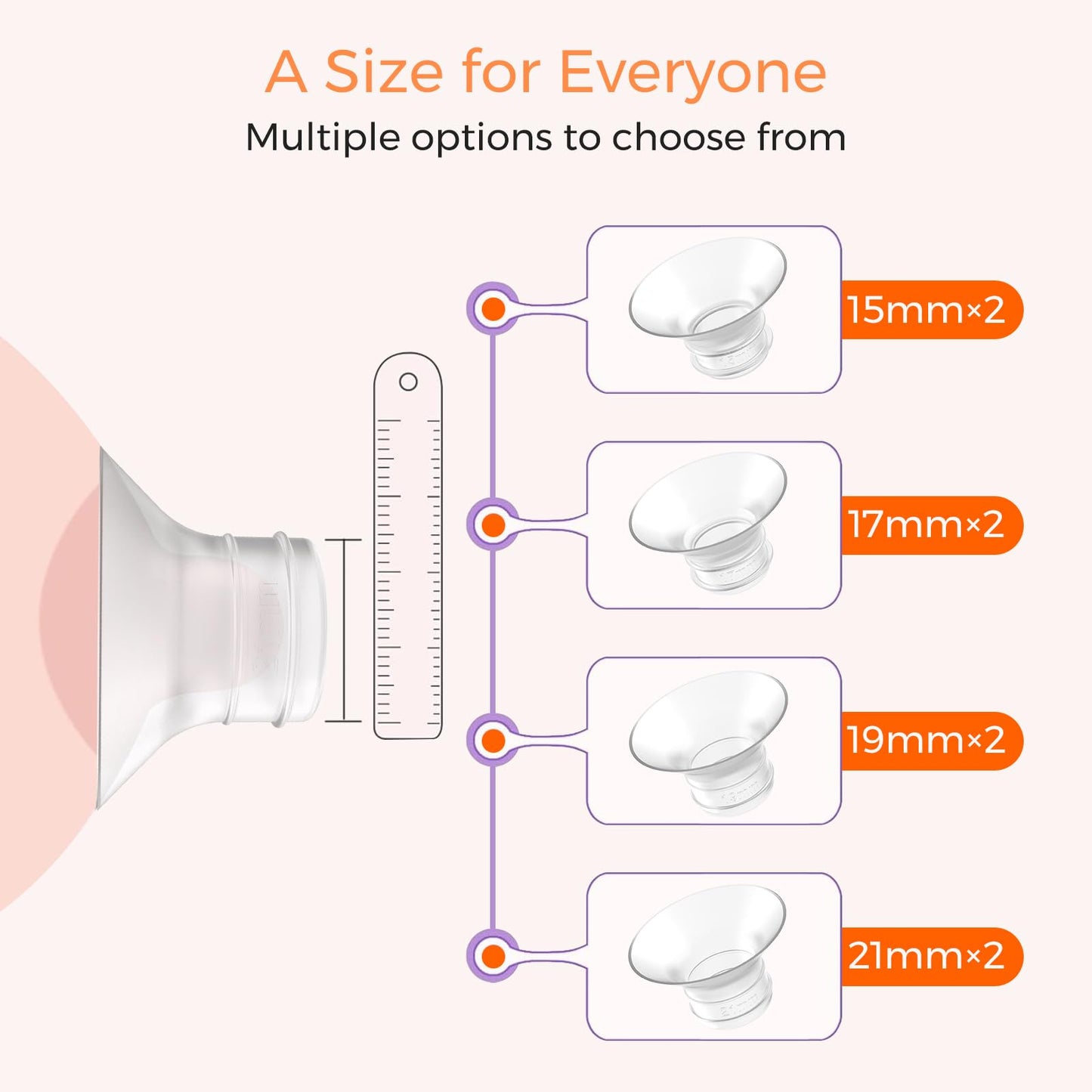 Frussonia Flange Inserts - 8 Pack (15/17/19/21Mm) - Compatible With Momcozy M5/M6/S12 Pro/S9 Pro/V1/V2,Spectra,Medela,Elvie,Lans