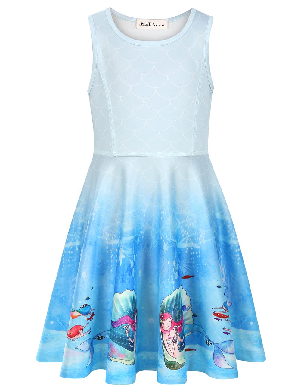 Labeca Baby Girls Printed Casual Party Dresses Twirly Sleeveless Dress Mermaid Blue Xs
