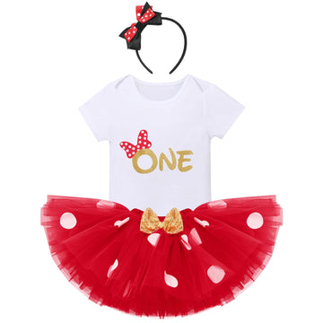 Ibtom Castle Baby Girl Birthday Mini Cake Smash Outfit Infant Girl 1St Birthday Romper Tutu Skirt With 3D Ear Mouse Headband Clo