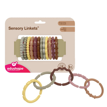 Edushape Sensory Linkets Boho Chic Baby Toy, 12 pieces - Vibrant Colorful and Unique Textured Linking Toys - Enhances Cognitive 