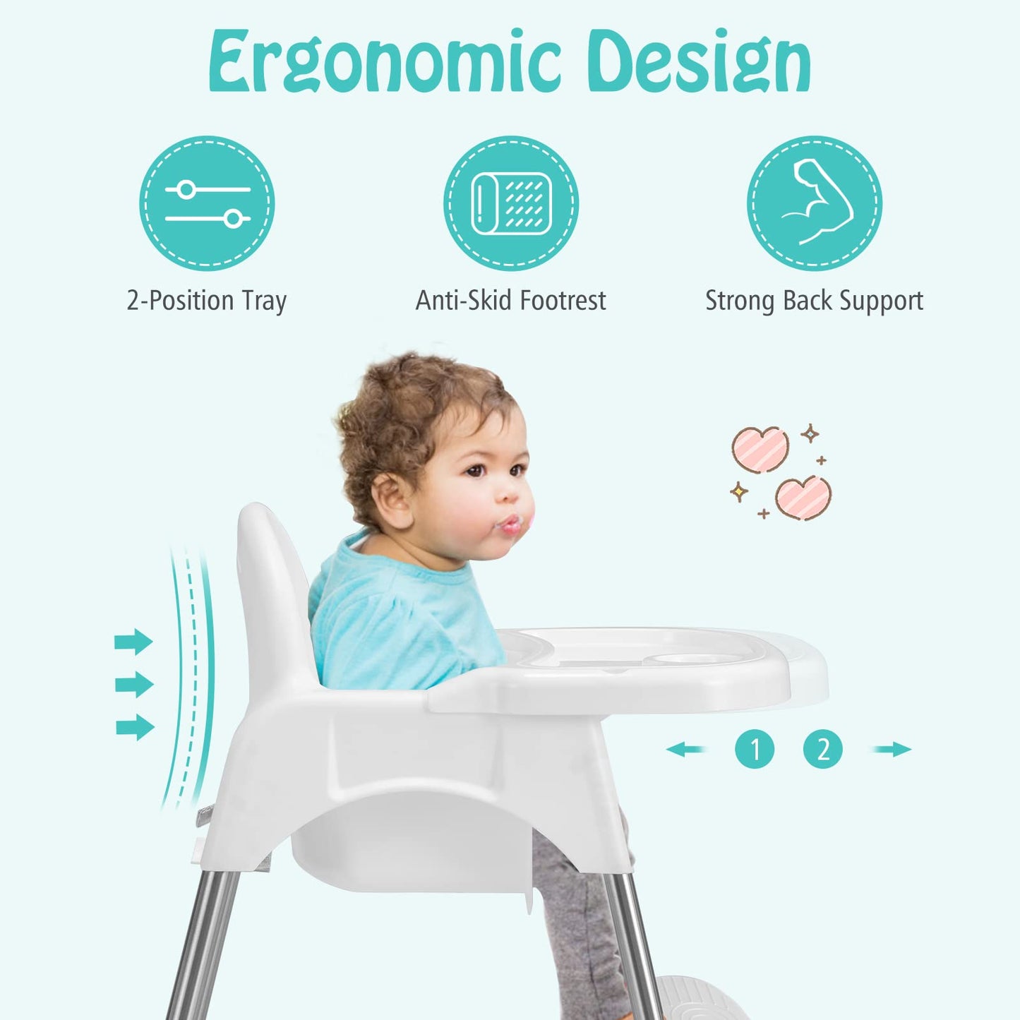 Baby Joy Baby High Chair, 4 In 1 Convertible Highchair For Babies & Toddlers With Adjustable Legs, Double Removable Tray, Safety