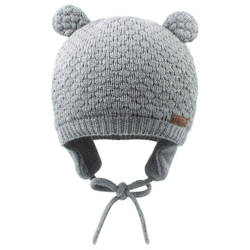 Duoyeree Baby Winter Hat Earflap Cotton Lining Knit Beanie Cap For Toddler Girl Boy (12-18 Month, Grey)