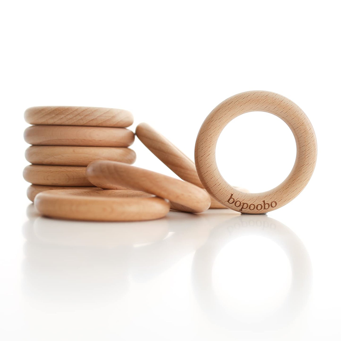 bopoobo Wooden Rings Natural Beech for Craft, Unfinished Wood Ring Circle Rings for DIY Baby Teething Toys, Baby Wooden Teether 
