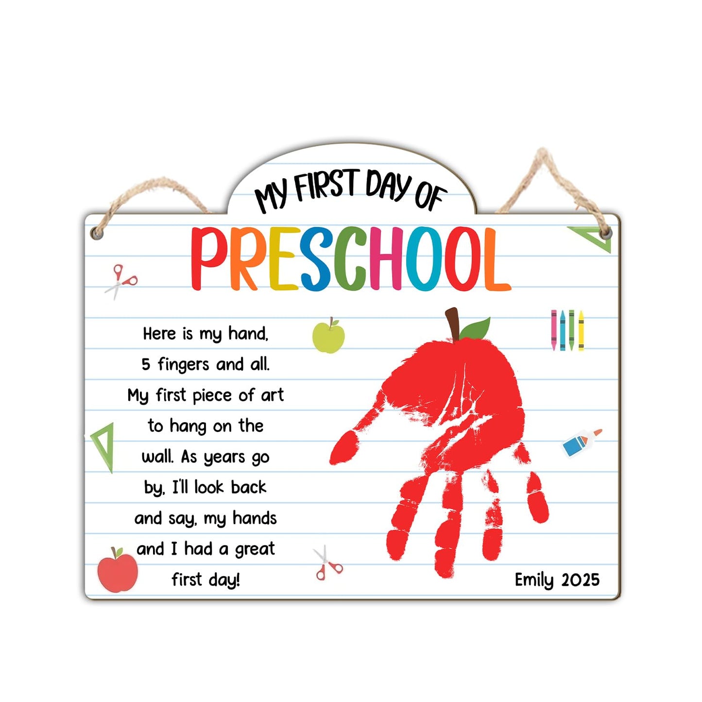 Custom First Day of Preschool Supplies DIY Handprint Art, PreK First Day of School Sign, 1st Day of School Handprints Preschool 