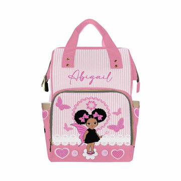 Artsadd Custom Name Diaper Bags Multifunction Backpack, Pink Stripe Love Travel Back Pack Customized Large Capacity Mommy Nappy