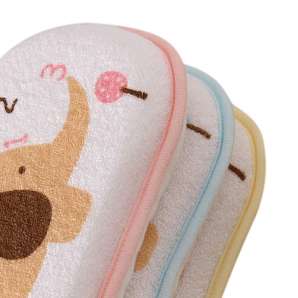 Lurrose 3Pcs Baby Bath Sponge Cartoon Elephant Soft Cotton Scrubber Bath Brush Rubbing Towel For Toddler Infant (Mixed Color)