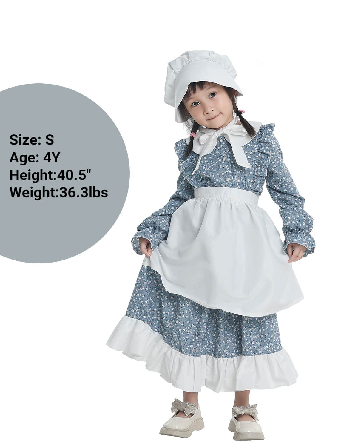 Nuoqi Prairie Dresses Girls Pioneer Laura Ingalls Wilder Costume With Apron Xl, Blue