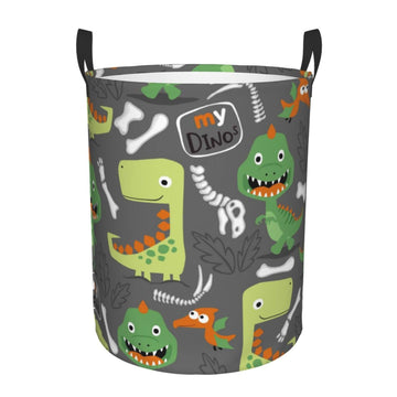 Pevtufa Cartoon Dinosaurs (2) Foldable Laundry Basket Organizer,Fabric Clothes Toy Storage Basket Nursery Hamper Storage Bin For
