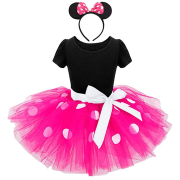 Dressy Daisy Baby Girl Costume Polka Dots Fancy Dress Up With Headband Birthday Party 6-12 Months Hot Pink 261