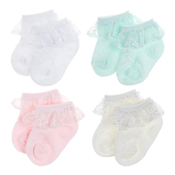 Dreshow Bqubo Baby Girls Socks Eyelet Ruffle Lace Socks Cute Frilly Socks Newborn/Infant/Toddlers/Kids Summer Thin Socks Dress S