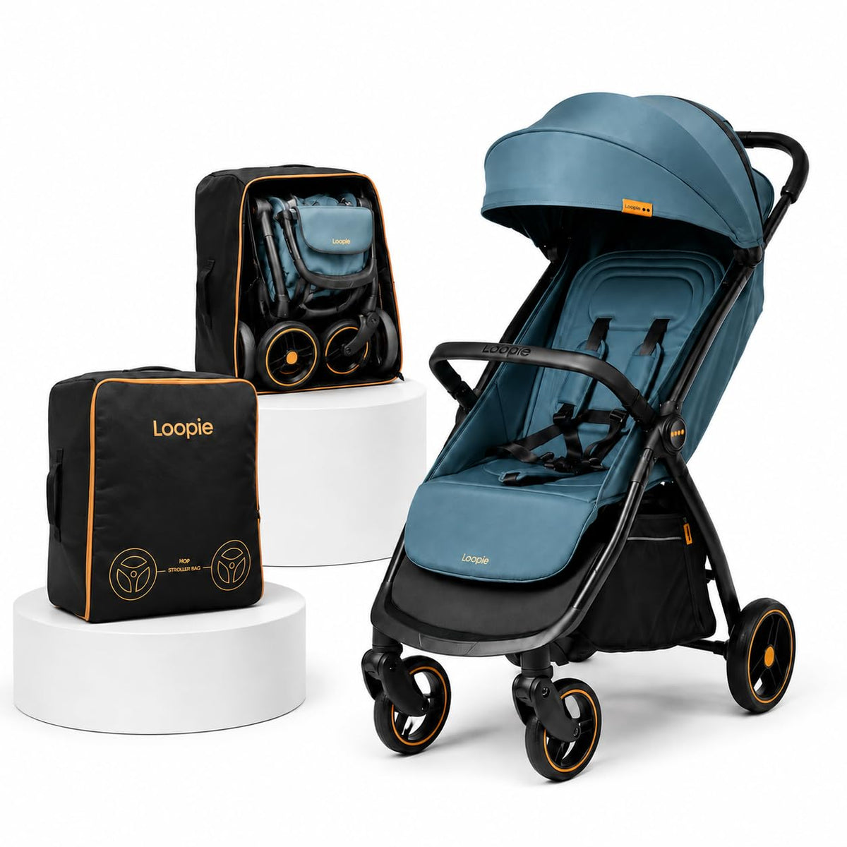 Loopie Hop Stroller with Travel Bag for 05 Years, Lightweight Fold, Blue