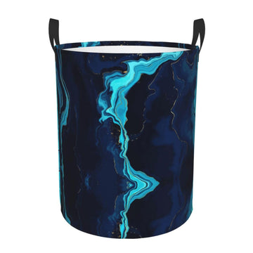 Pevtufa Blue Marble And Gold Foldable Laundry Basket Organizer,Fabric Clothes Toy Storage Basket Nursery Hamper Storage Bin For 