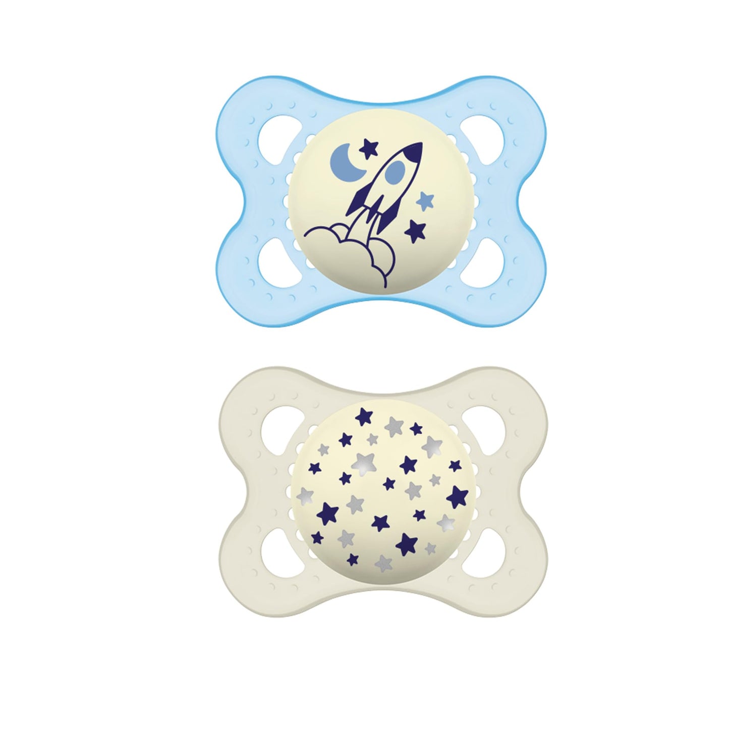 Mam Night Pacifiers 0-6 Months, Best For Breastfed Babies, Glow In The Dark, Baby Boy, 2 Count