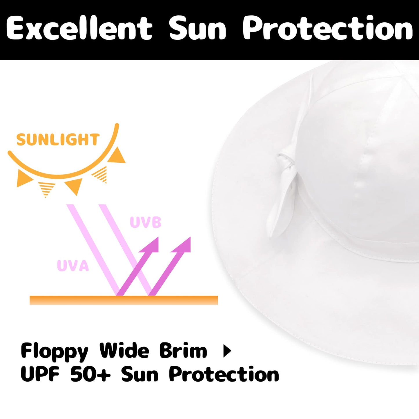 Baby Girl Sun Hat Baby Hats With Bows Upf 50+ Baby Beach Hat With Wide Brim Infant Hat Summer Bucket Hat White