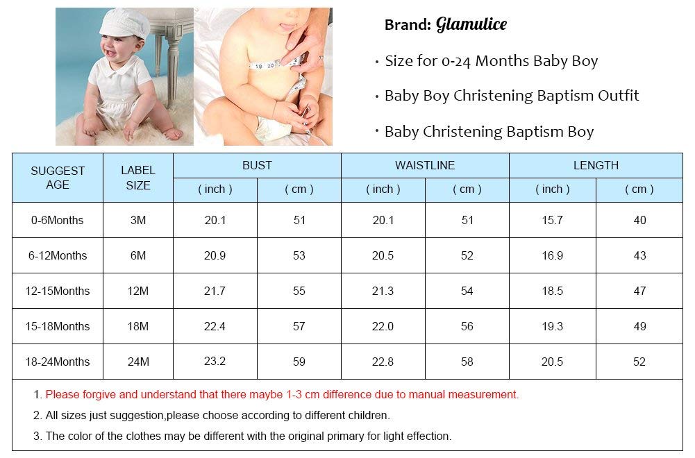 Glamulice Infant Baby Boy Christening Baptism Outfit White Christening Romper Baptism Clothes 0-6 Newborn Formal Party Baptism W