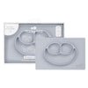 ezpz Happy Mat (Pewter) - 24 Months+ - 100% Silicone Suction Placemat + Divided Plate with Three Compartments - Toddler + Presch