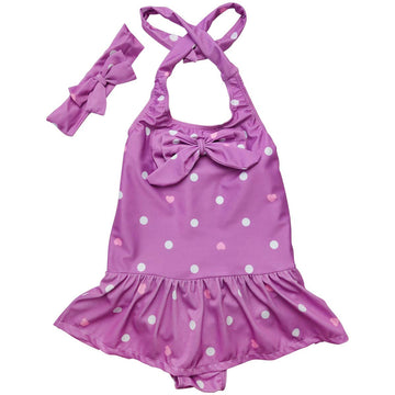 Jastore Baby Girls Swimwear One Piece Swimsuits Beach Wear With Headband (12-24 Months, Purple)