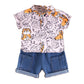 Bold N Elegant Cool Tiger Cartoon Print Boys Shirt And Denim Shorts Party Dress Clothing Set For Little Baby Boy Kids (34 Years