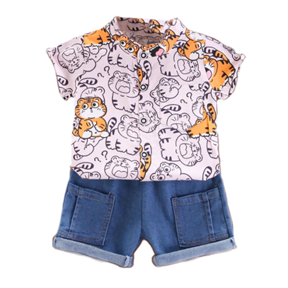 Bold N Elegant Boys Cute Cartoon Printed Jungle Friends Half Sleeve Cotton Shirt & Shorts For Infant Toddler Tween Boys (White 