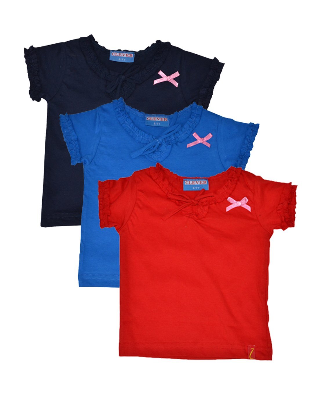 CLEVER Baby Girls Tshirt(ZCGT004NVYBLURED69 Month_Multi_69 Month) Pack of 3