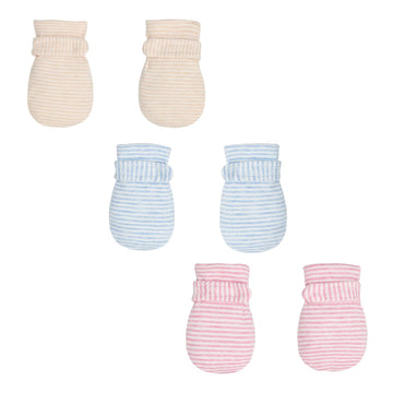 Newborn Baby No Scratch Mittens Stay On, 100% Cotton Breathable, Adjustable Infant Gloves For Baby Boys Girls Mittens (Khaki/Blu