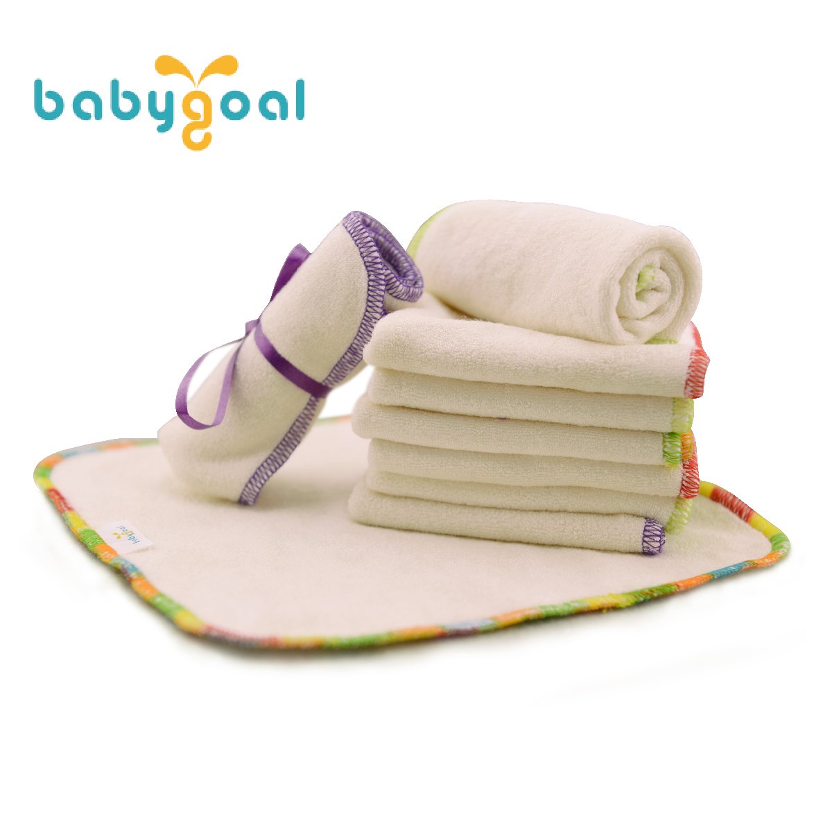 Babygoal Reusable Rayon From Bamboo Baby Wipes, 12 Pack Washable Small Size Saliva Towel Face Washcloths, Cloth Wipes 8X8 12Bw02