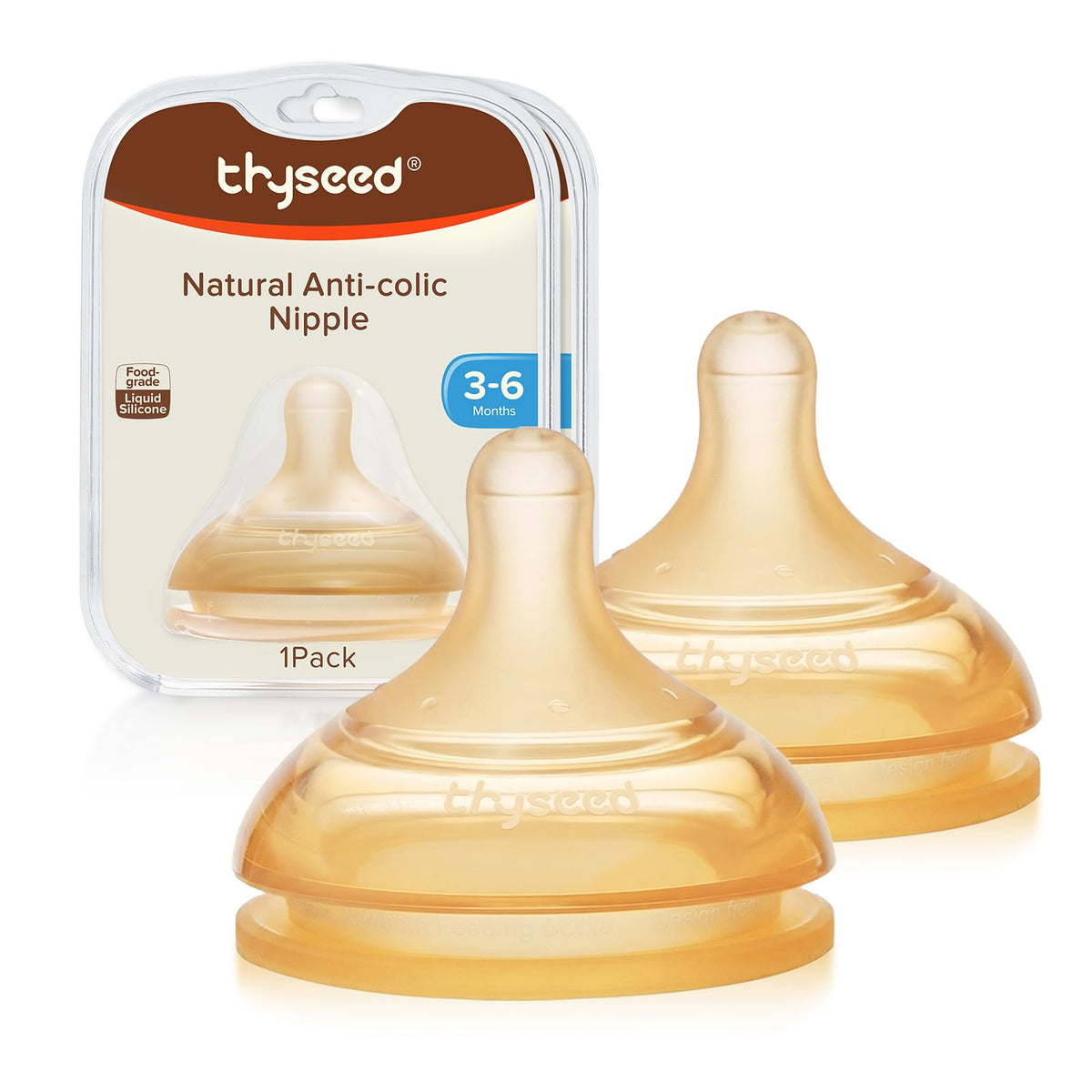 Thyseed AntiColic Series Nipple, Medium Fast Flow,3+ Months, 2Pack
