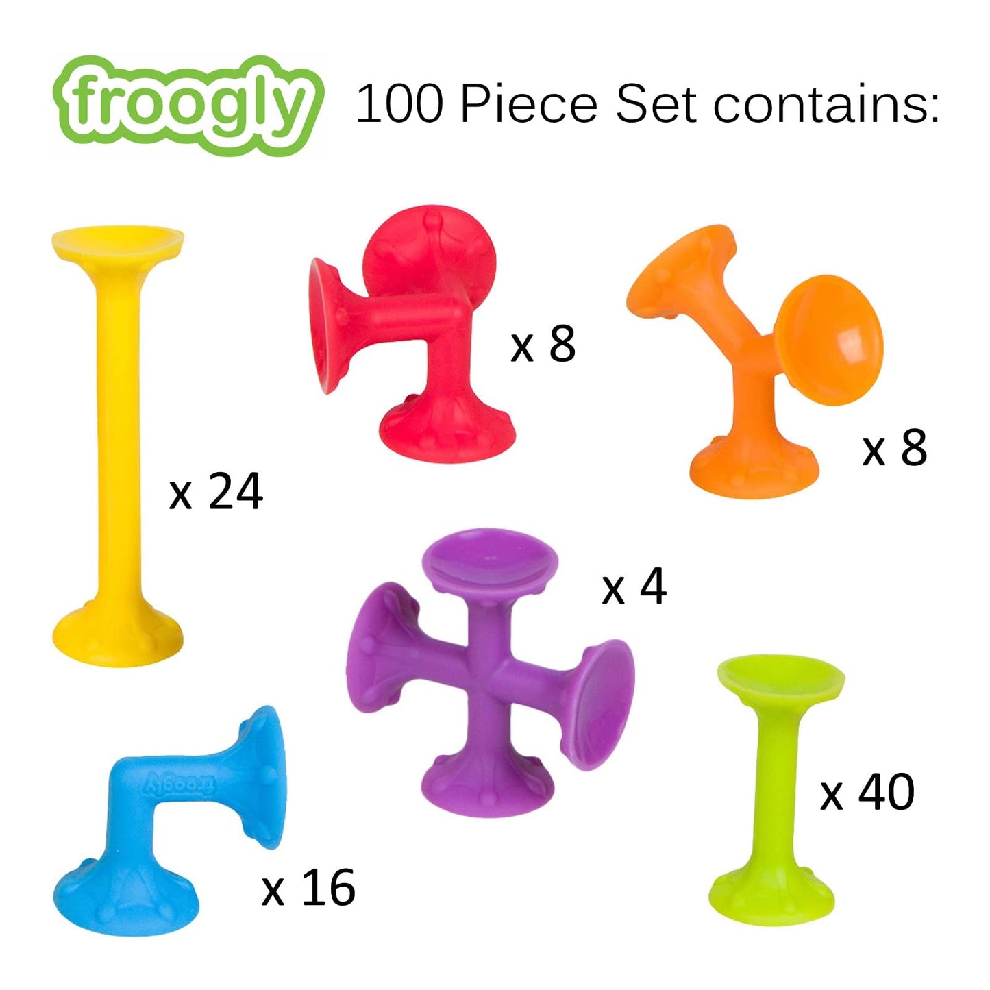 Froogly - 100 Piece Suction Toys | Montessori Toys Bath Toys Construction Building Set Silicone Preschool Toys Daycare Toys Show