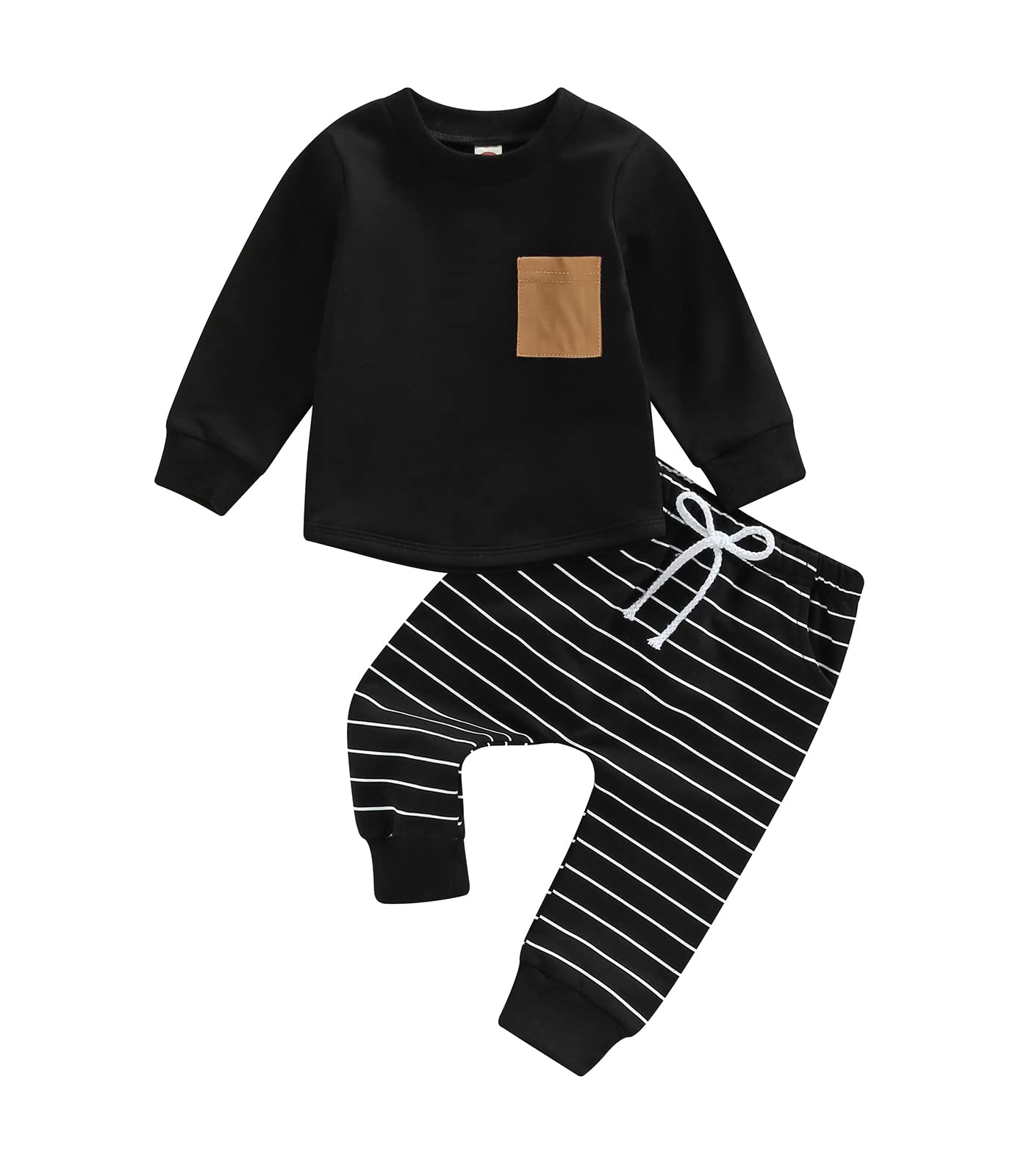 Baby Boy Clothes 3 6 9 12 18 24M 3T Pants Set Hooded Patchwork Hoodie Striped Sweatpants Fall Winter Outfit(Z-Black, 0-6 Months)