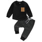 Baby Boy Clothes 3 6 9 12 18 24M 3T Pants Set Hooded Patchwork Hoodie Striped Sweatpants Fall Winter Outfit(Z-Black, 6-12 Months