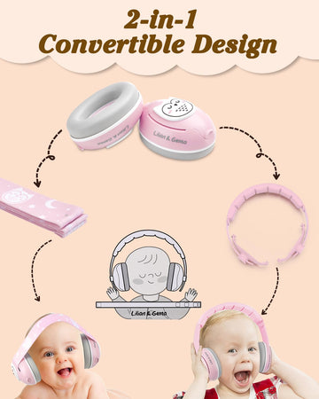 Lilian&Gema 2-In-1 Baby Ear Muffs, Adjustable Headphones With Band, Owls Noise Cancelling Headphones For Toddler Up To 4 Years,