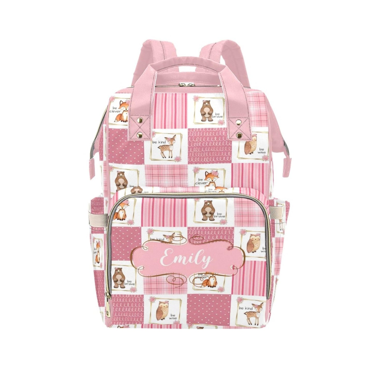 Personalized Animals Pink Diaper Bag with Name - Custom Baby Bag, Nursing Tote Backpack for Mom, Custom Name Mommy Daypack, Show