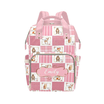 Personalized Animals Pink Diaper Bag with Name - Custom Baby Bag, Nursing Tote Backpack for Mom, Custom Name Mommy Daypack, Show