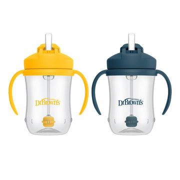 Dr. Brown'S Milestones, Baby'S First Straw Cup Sippy Cup With Straw, 6M+, 9Oz/270Ml, 2 Pack, Dark Blue & Vintage Yellow, Bpa Fre