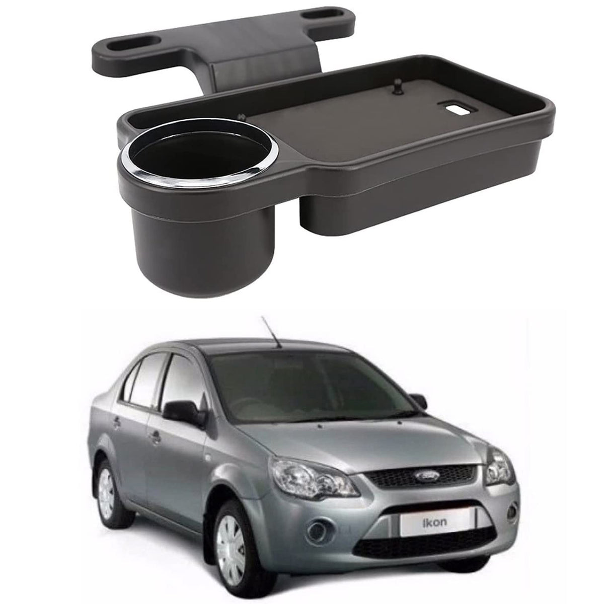Oshotto (FT04) Foldable Car Auto Headrest Rear Back Seat Table Drink Food Cup Tray Holder Compatible with Ford Ikon  Black