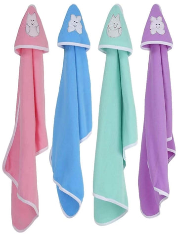 BRANDONN Fleece Supersoft Hooded Blanket Cum Wrapper for Babies (Pink, Blue, Green and Purple)  Pack of 4