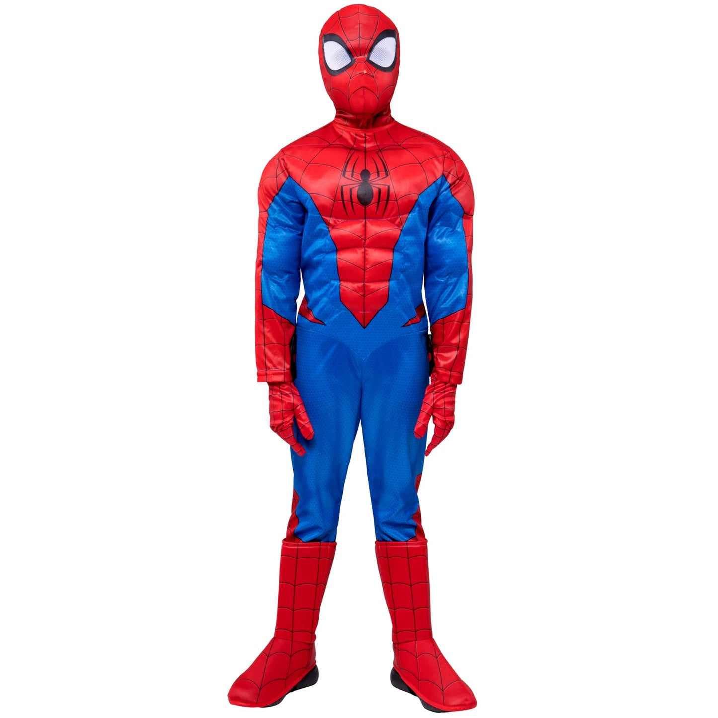 Marvel Spider-Man Official Youth Halloween Costume - Padded Jumpsuit With Gloves, Boot Covers, And Detachable Mask (S) Multi