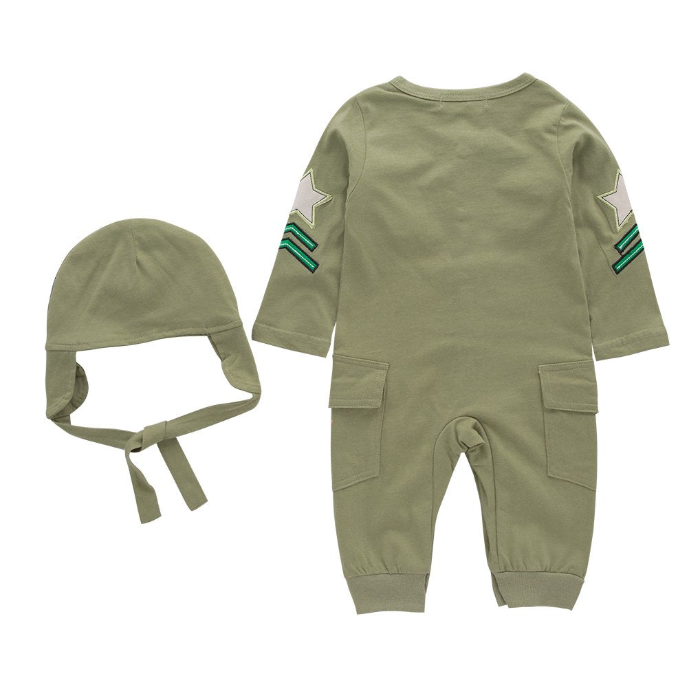 May'S Baby Toddler Boys Pilot Jumpsuit 2Pcs Set Toddler Outfits With Cap Olive Green