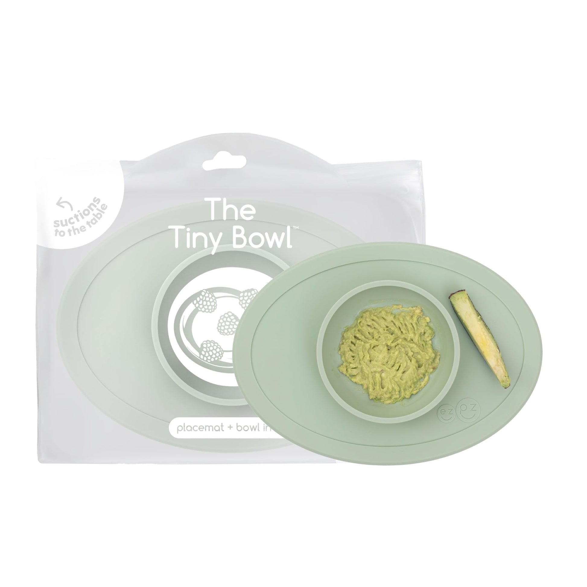 ezpz Tiny Bowl (Sage) - 6 Months+ - 100% Silicone Suction Placemat + Bowl for Infants - Fits All Highchair Trays - Baby-Led Wean